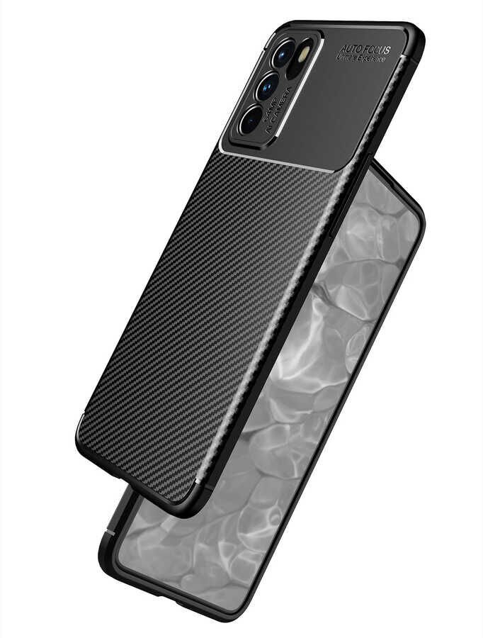 Oppo Reno 6 4G Kılıf Kamera Çıkıntılı Karbon Fiber Dokulu Renk Atmaz Kapak (NEGRO) Kahverengi