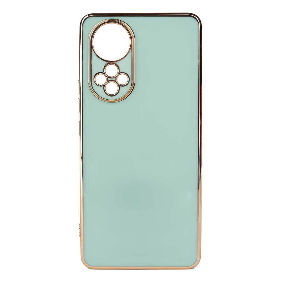 Huawei Nova 9 Kılıf Parlak Kenarlı Altın Işlemeli Kamera Korumalı Kapak (BARK) Beyaz