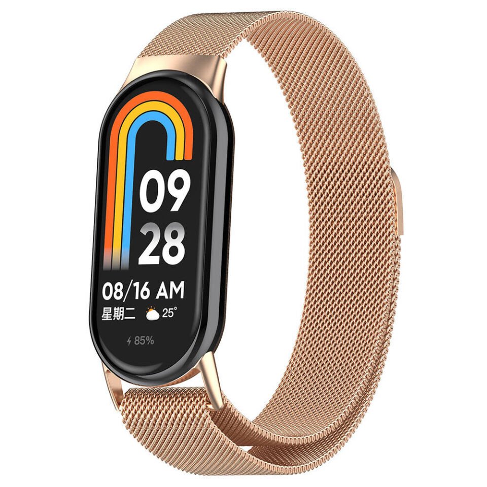 Xiaomi Smart Band 8 Metal Kordon Tel Örgü İşlemeli Tasarım (KRD-01) Rose Gold