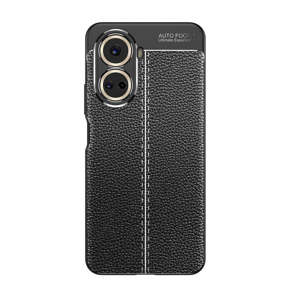 Huawei Nova 10 SE Kılıf Deri Görünümlü Renk Atmayan Dayanaklı Silikon Kapak (NİSS) Siyah