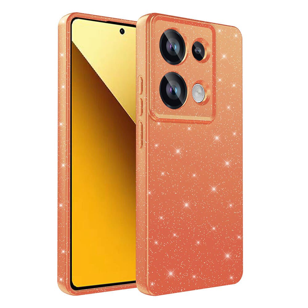 Xiaomi Redmi Note 13 Pro 4G Kılıf Kamera Korumalı Simli Renkli Parlak Silikon Kapak (Koton) Turuncu