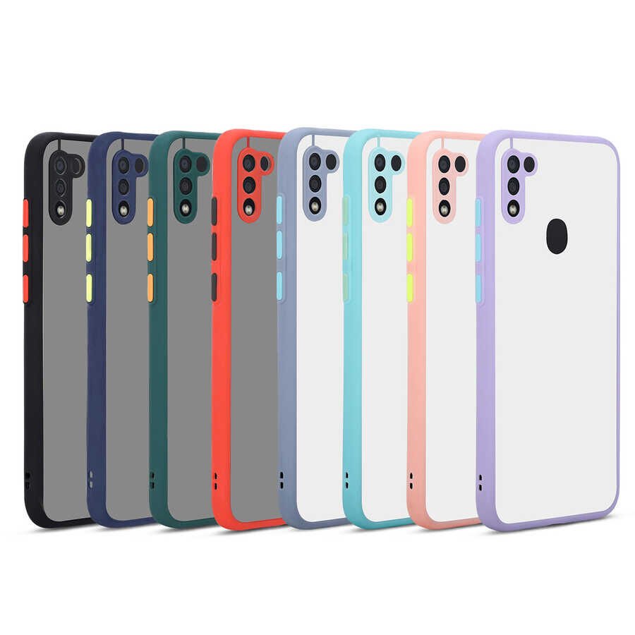 Samsung Galaxy A11 Kılıf Mat Kamera Korumalı Renkli Tuşlu Sert Silikon Kapak (HUX) Lacivert