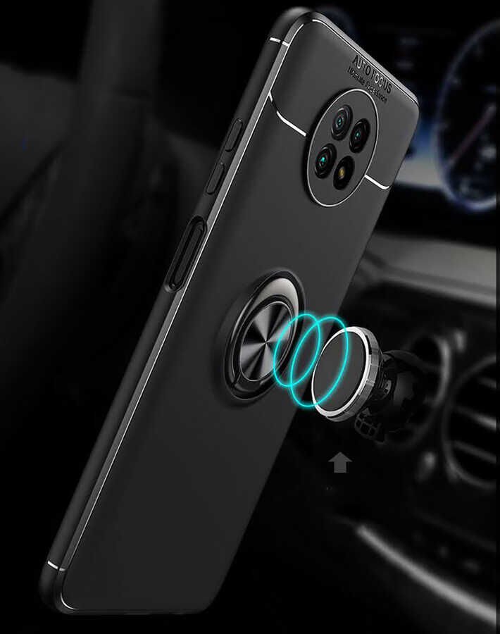Xiaomi Redmi Note 9T Kılıf Kamera Çıkıntılı Renkli Yüzüklü Standlı Mıknatıslı Kapak (RAVEL) Kırmızı