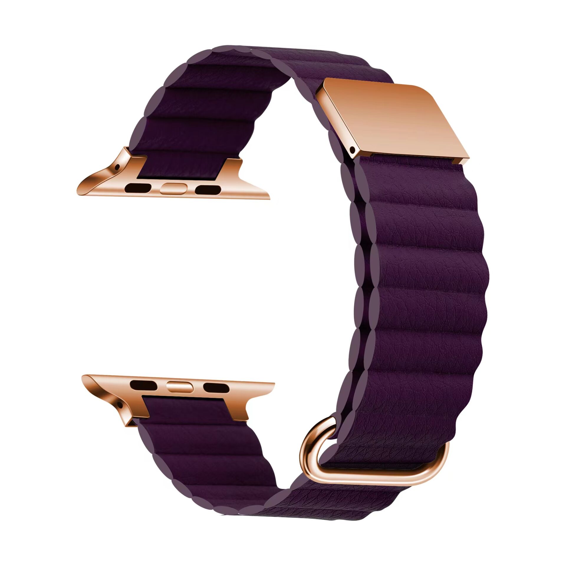 Apple Watch 2/3/4/5/6/7/8/se/nike 38mm 40mm 41mm Suni Deri Metal Kordon Tasarım (KRD-78) Mürdüm