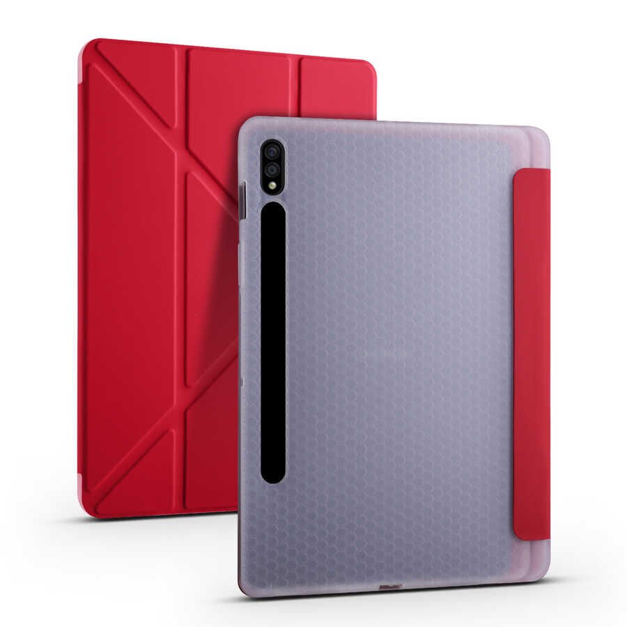 Samsung Galaxy Tab S7 Fe / S7 Plus / S8 Plus 12.4'' Kılıf Kalem Bölmeli Standlı X800 T730 T970 (TR) Kırmızı