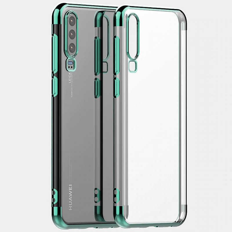 Huawei P30 Kılıf Dört Köşe Renkli Lazer Şeffaf Silikon Kapak (GLİTTER) Rose Gold