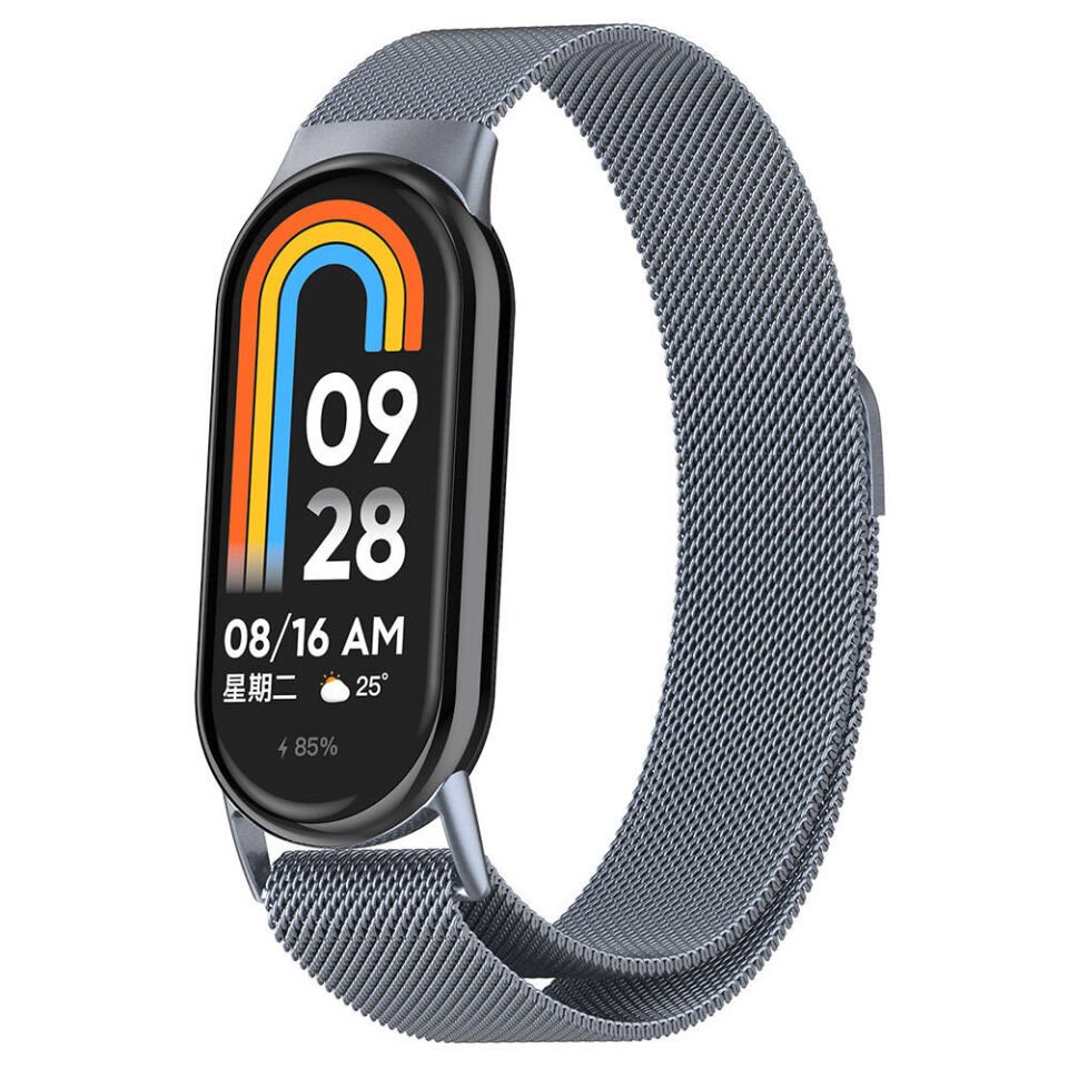 Xiaomi Smart Band 8 Metal Kordon Tel Örgü İşlemeli Tasarım (KRD-01) Gri