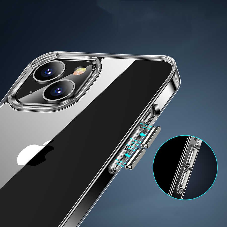 Apple  iPhone 13 Kılıf Kamera Çıkıntılı Sararmaz Şeffaf Sert Metal Buton Pürüzsüz Kapak (fors) Renksiz