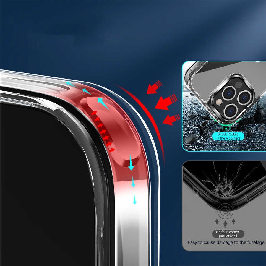 Apple  iPhone 13 Pro Kılıf Kamera Çıkıntılı Sararmaz Şeffaf Sert Metal Buton Pürüzsüz Kapak (fors) Renksiz