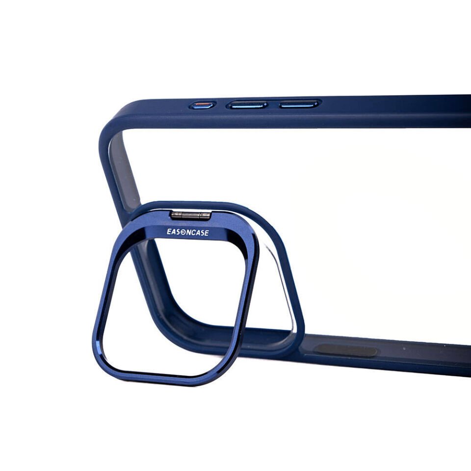 Apple iPhone 15 Pro Max Kılıf Kamera Lens Korumalı Standlı Kapak (Klon Lensli) Gri