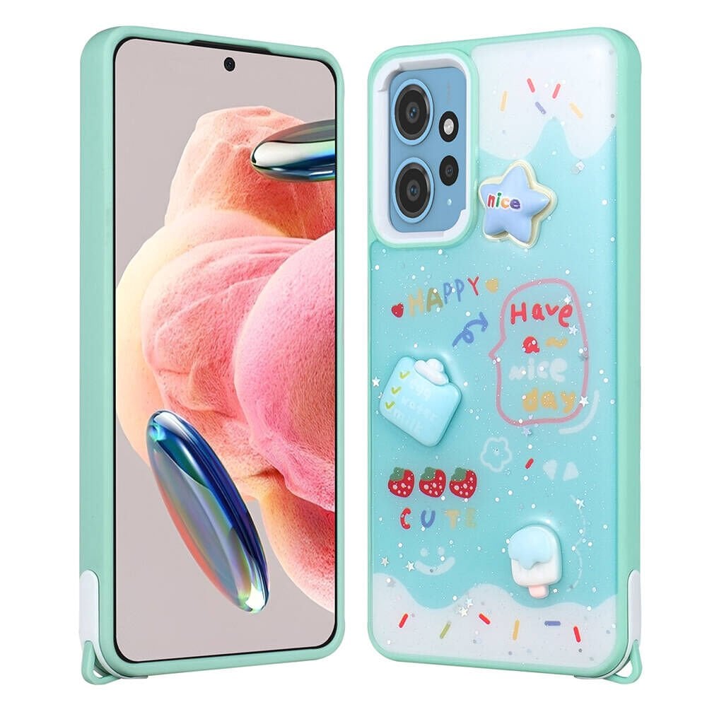 Xiaomi Redmi Note 12 4G Kılıf Parlayan Simli Kabartma Figürlü HEPTEKİLETİŞİM Cevze Kapak
