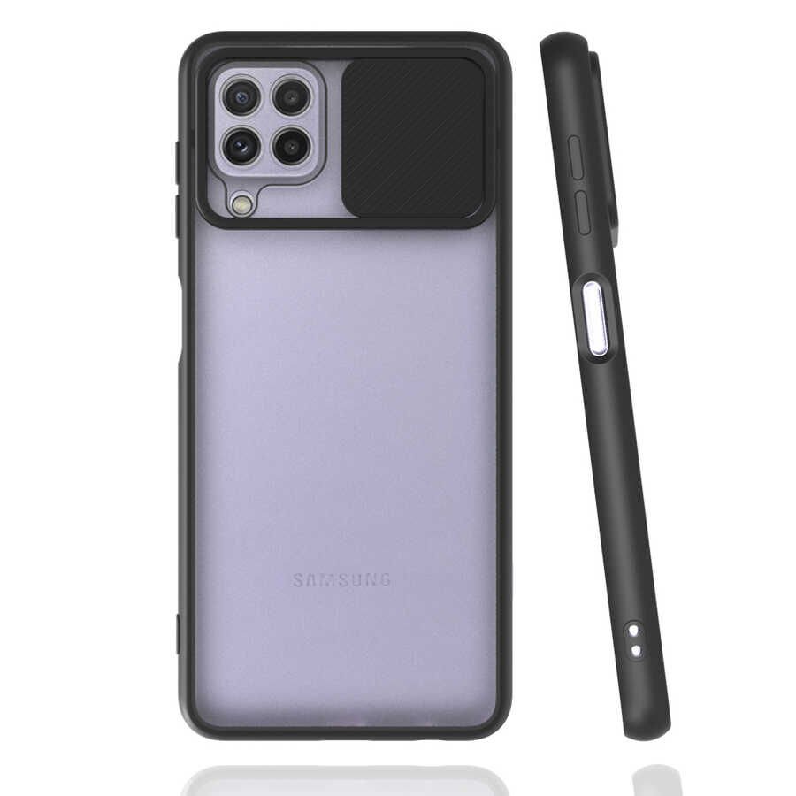 Samsung Galaxy M32 Kılıf Slayt Sürgülü Kamera Korumalı Renkli Silikon Kapak Siyah