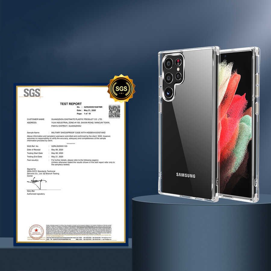 Samsung Galaxy S22 Ultra Kılıf Kamera Çıkıntılı Sararmaz Şeffaf Sert Metal Pürüzsüz Kapak (fors) Renksiz