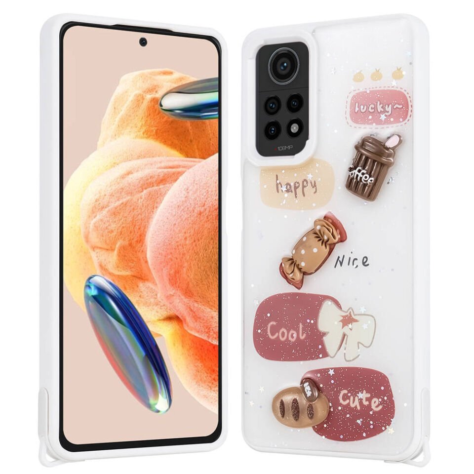 Xiaomi Redmi Note 12 Pro 4G Kılıf Parlayan Simli Kabartma Figürlü HEPTEKİLETİŞİM Cevze Kapak