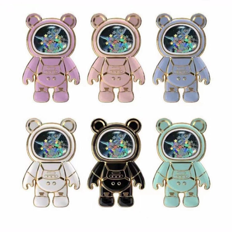 Simli Space Astronot Figürlü Cep Telefonu Standı Simli ve Parlak Yapılı Siyah