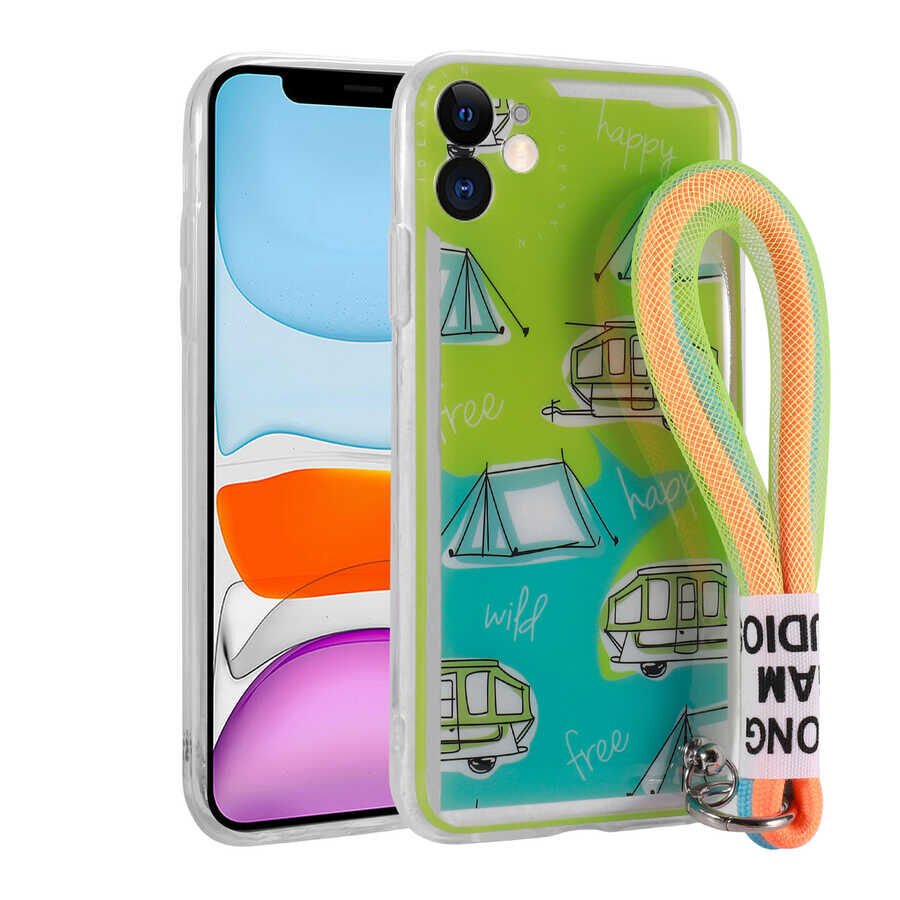 Apple iPhone 11 Kılıf Desenli El Askılı İpli HEPTEKİLETİŞİM Astana Silikon Kapak