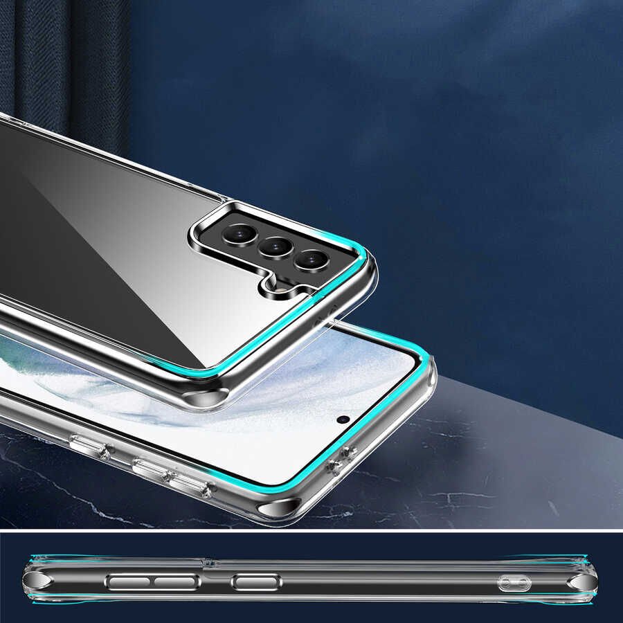 Samsung Galaxy S21 FE Kılıf Kamera Çıkıntılı Sararmaz Şeffaf Sert Metal Buton Pürüzsüz Kapak (fors) Renksiz