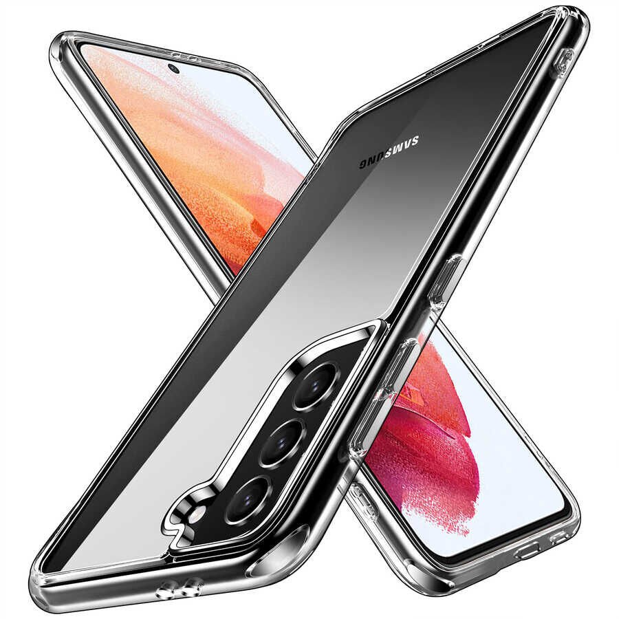 Samsung Galaxy S21 FE Kılıf Kamera Çıkıntılı Sararmaz Şeffaf Sert Metal Buton Pürüzsüz Kapak (fors) Renksiz