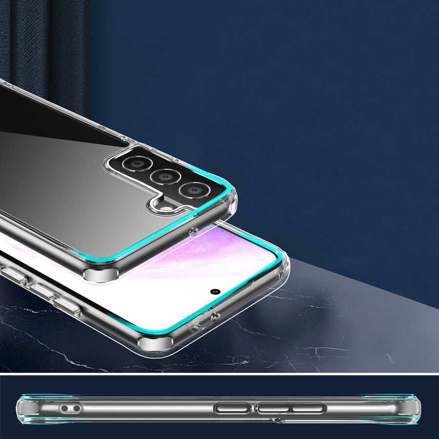 Samsung Galaxy S22 Kılıf Kamera Çıkıntılı Sararmaz Şeffaf Sert Metal Buton Pürüzsüz Kapak (fors) Renksiz