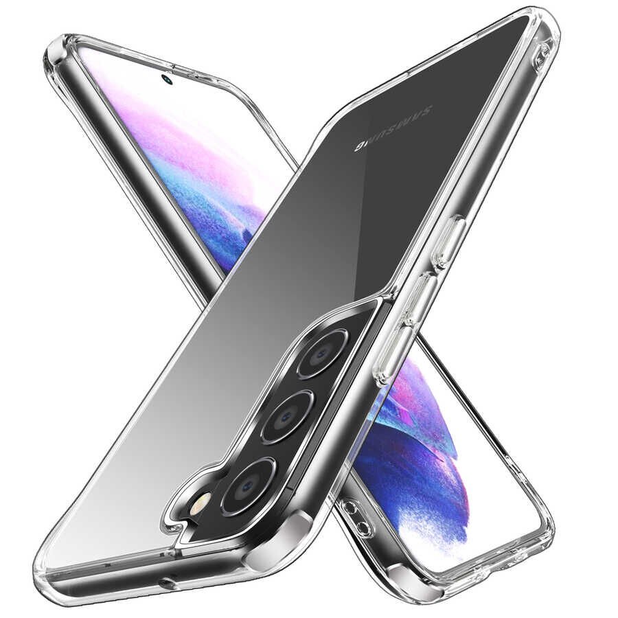 Samsung Galaxy S22 Kılıf Kamera Çıkıntılı Sararmaz Şeffaf Sert Metal Buton Pürüzsüz Kapak (fors) Renksiz