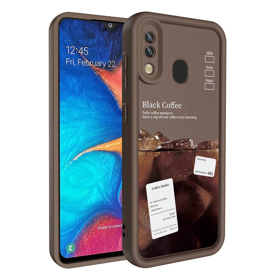 Samsung Galaxy A20 Kılıf Kamera Korumalı Baskılı Arka Yüzey Kapak (Klas) Koyu Kahve