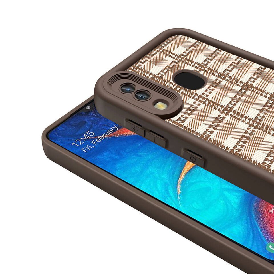 Samsung Galaxy A20 Kılıf Kamera Korumalı Baskılı Arka Yüzey Kapak (Klas) Koyu Kahve