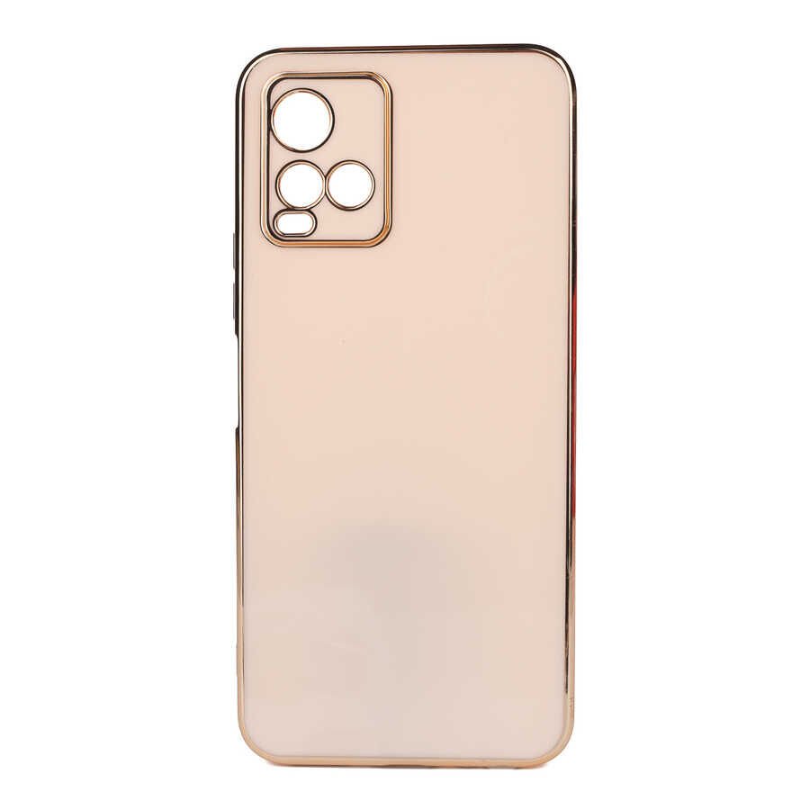 Vivo Y21S Kılıf Parlak Kenarlı Altın Işlemeli Kamera Korumalı Kapak (BARK) Siyah