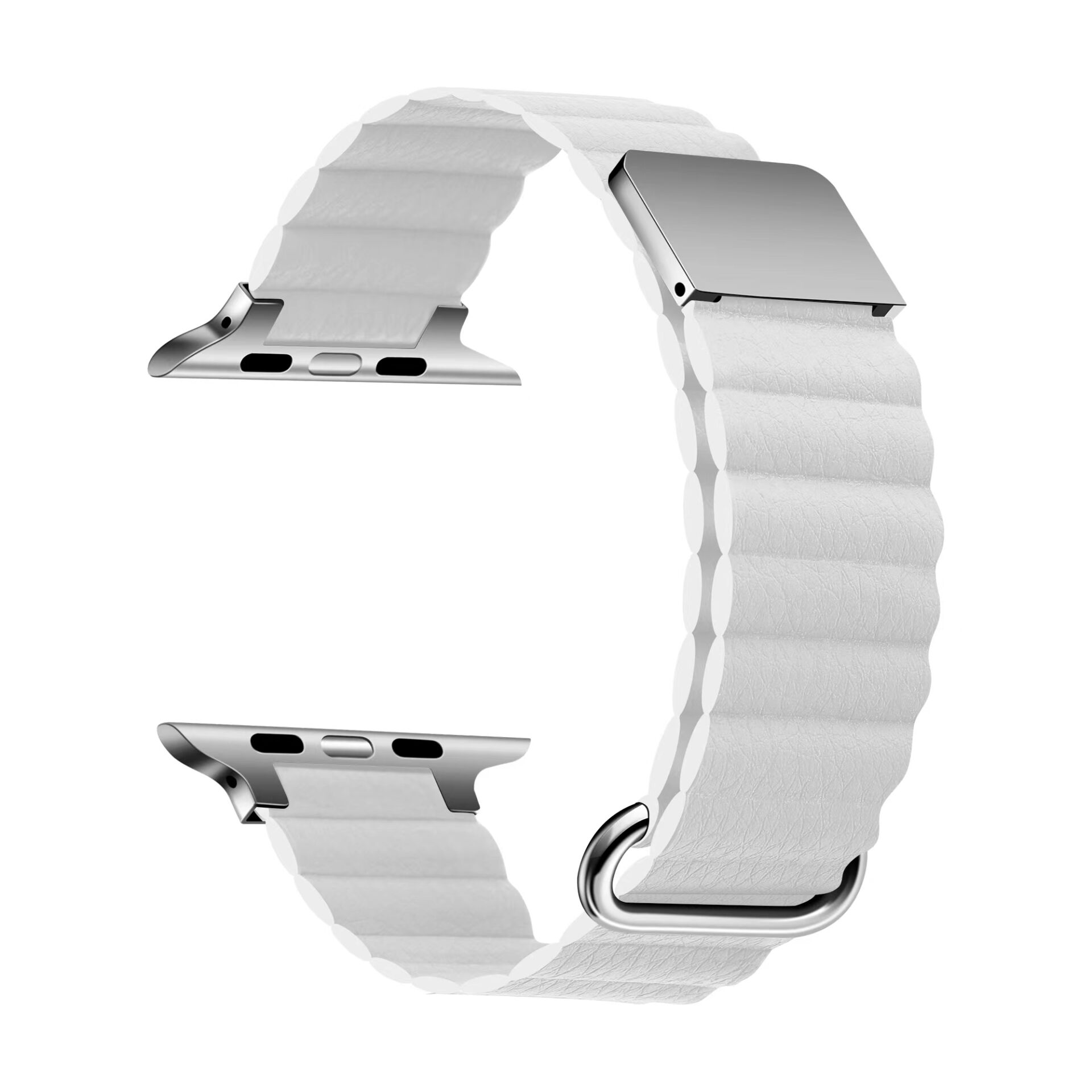 Apple Watch 2/3/4/5/6/7/8/se/ultra/nike 42mm 44mm 45mm 49mm Suni Deri Metal Kordon Tasarım (KRD-78) Beyaz