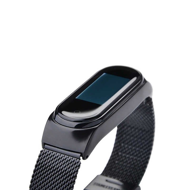 Xiaomi Mi Band 3 / Mi Band 4 Metal Kordon Paslanmaz Çelik Örgü Tasarımlı (KRD-01) Siyah