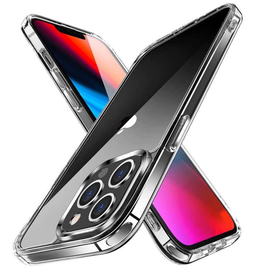 Apple  iPhone 14 Pro Kılıf Kamera Çıkıntılı Sararmaz Şeffaf Sert Metal Buton Pürüzsüz Kapak (fors) Renksiz