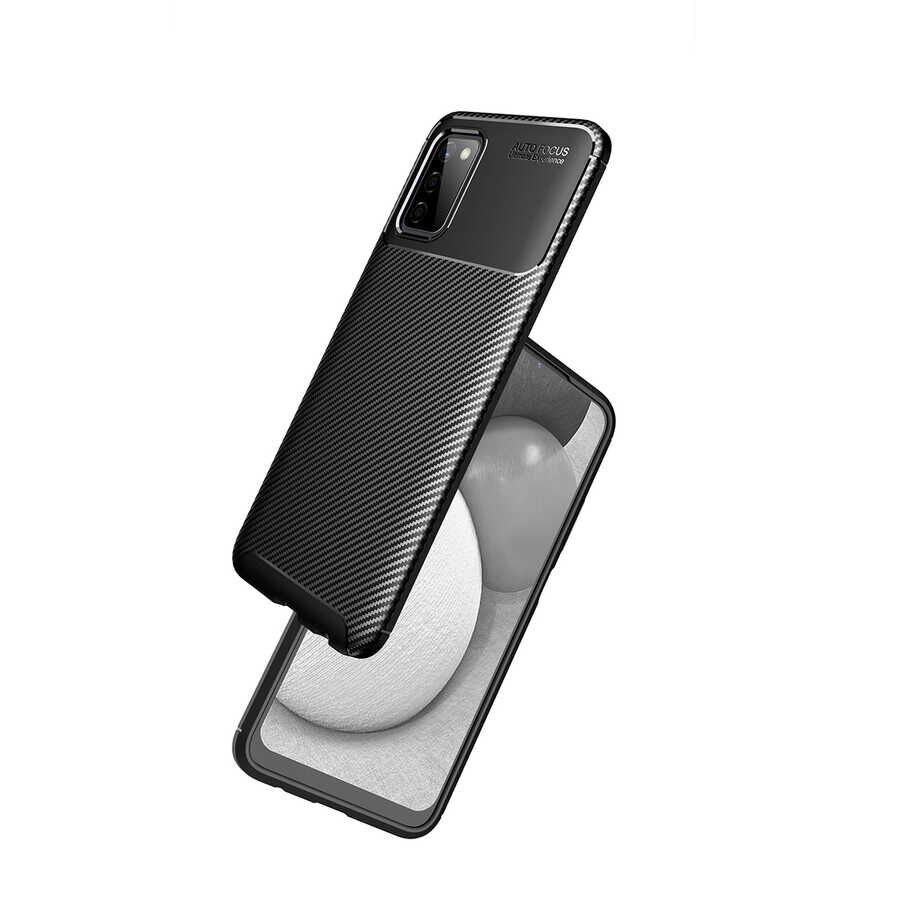 Samsung Galaxy A03S Kılıf Kamera Çıkıntılı Karbon Fiber Dokulu Renk Atmaz Kapak (NEGRO) Kahverengi
