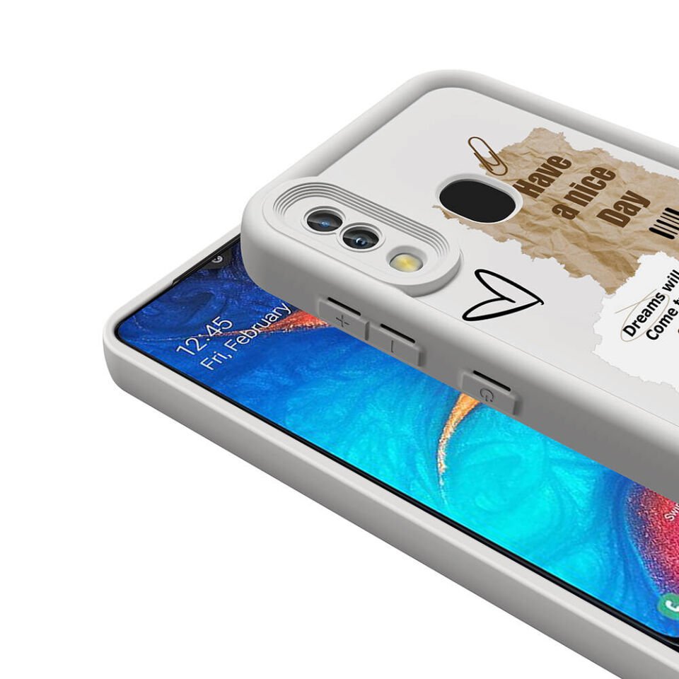 Samsung Galaxy A20 Kılıf Kamera Korumalı Baskılı Arka Yüzey Kapak (Klas) Beyaz
