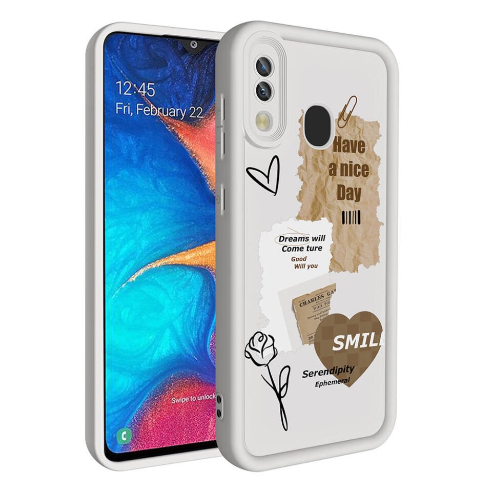Samsung Galaxy A20 Kılıf Kamera Korumalı Baskılı Arka Yüzey Kapak (Klas) Beyaz