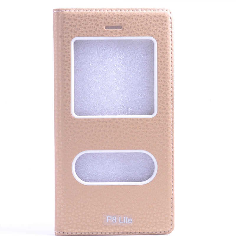 Huawei P8 Lite Kapaklı Kılıf Mıknatıslı 360 Tam Korumalı (DOLCE) Gold