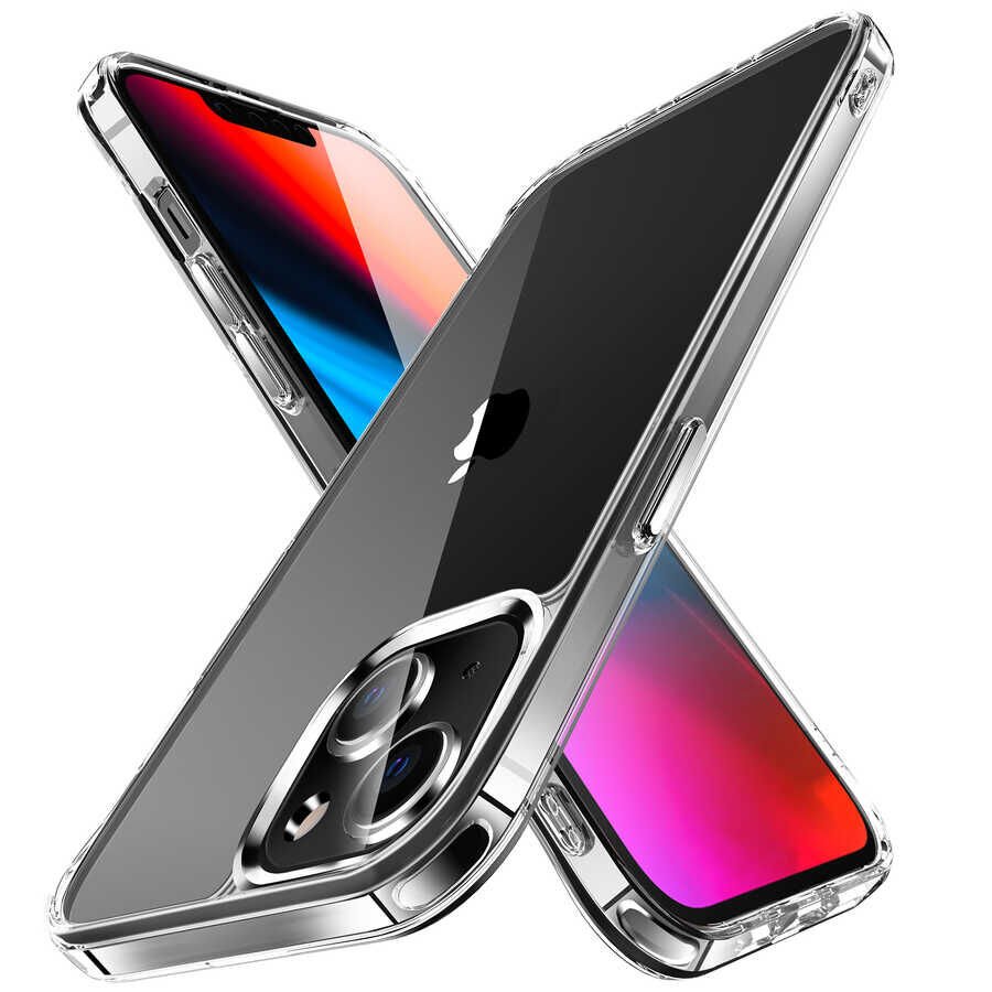 Apple  iPhone 14 Plus Kılıf Kamera Çıkıntılı Sararmaz Şeffaf Sert Metal Buton Pürüzsüz Kapak (fors) Renksiz