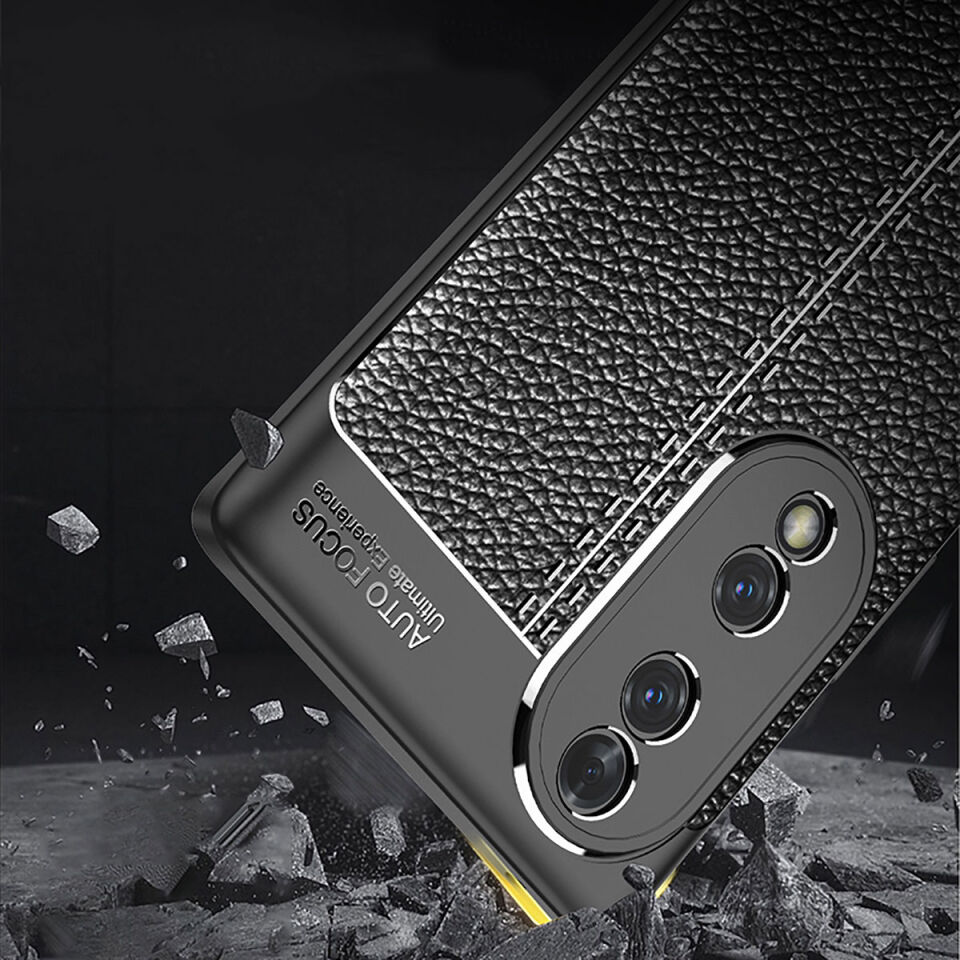 Huawei Honor 70 Kılıf Deri Görünümlü Renk Atmayan Dayanaklı Silikon Kapak (NİSS) Siyah