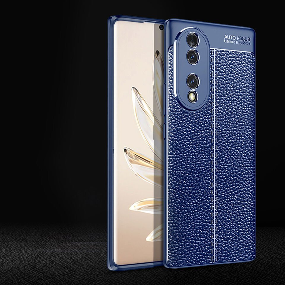 Huawei Honor 70 Kılıf Deri Görünümlü Renk Atmayan Dayanaklı Silikon Kapak (NİSS) Siyah