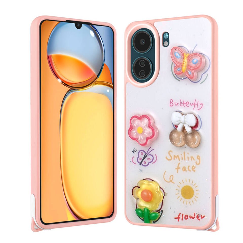 Xiaomi Poco C65 Kılıf Parlayan Simli Kabartma Figürlü HEPTEKİLETİŞİM Cevze Kapak