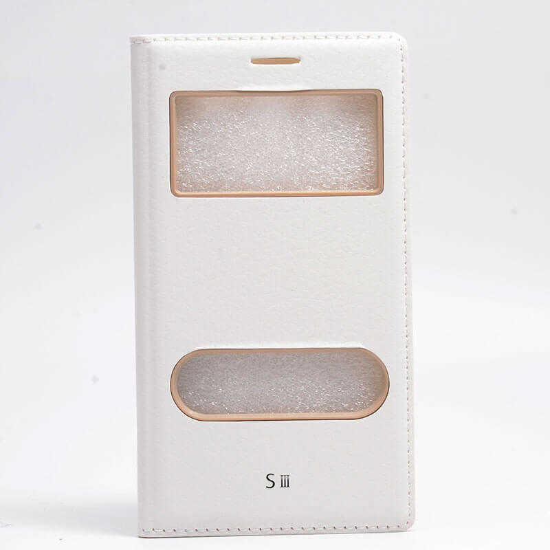 Samsung Galaxy S3 Kapaklı Kılıf Mıknatıslı 360 Tam Korumalı (DOLCE) Beyaz