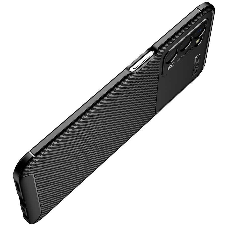 Oppo A55 5G Kılıf Kamera Çıkıntılı Karbon Fiber Dokulu Renk Atmaz Kapak (NEGRO) Lacivert