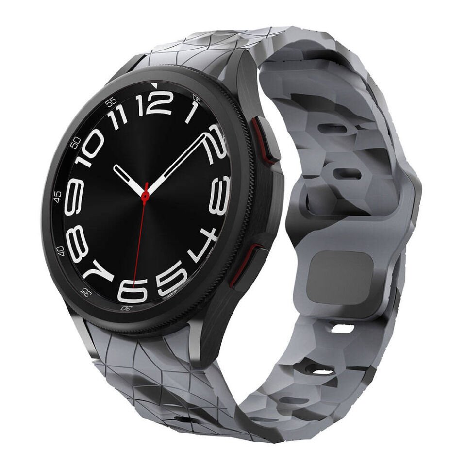 Samsung Galaxy Watch 6 44mm 20mm Futbol Desenli Spor Tasarımlı Silikon Kordon (KRD-116) Siyah-Gri