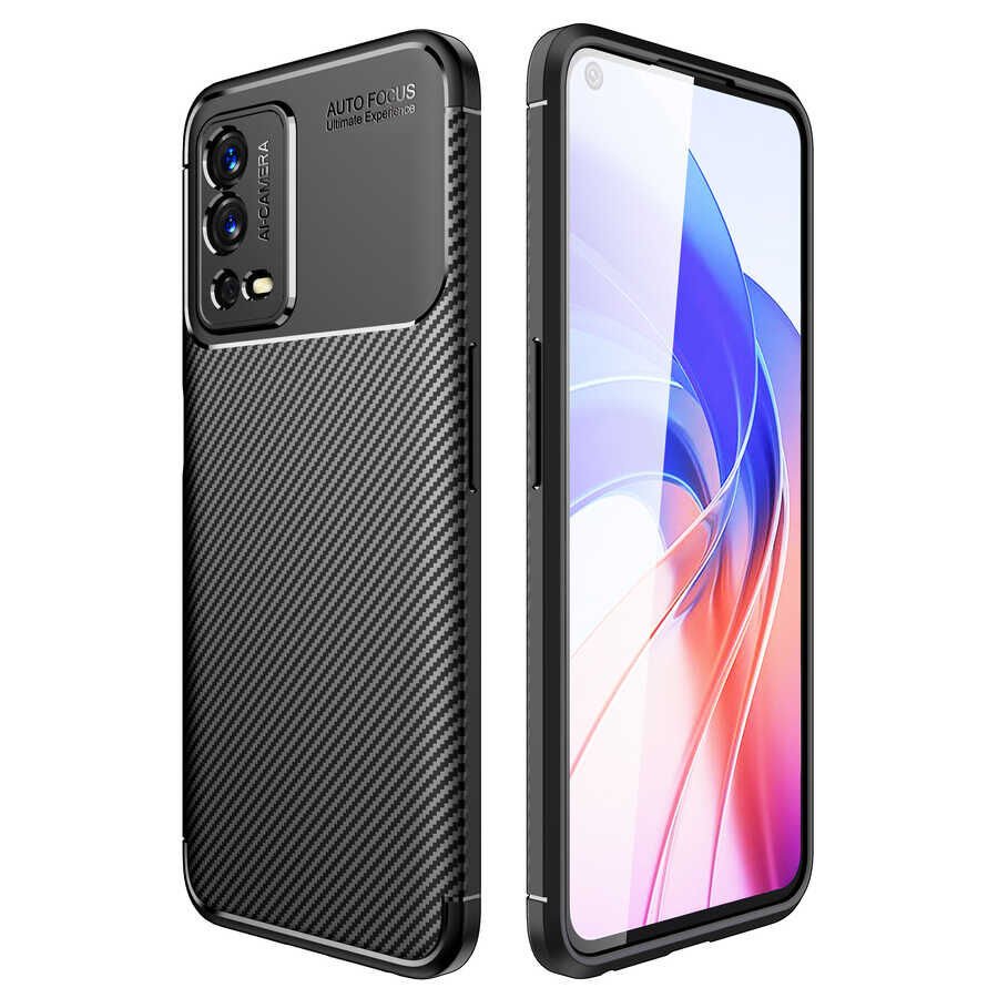 Oppo A55 4G Kılıf Kamera Çıkıntılı Karbon Fiber Dokulu Renk Atmaz Kapak (NEGRO) Lacivert
