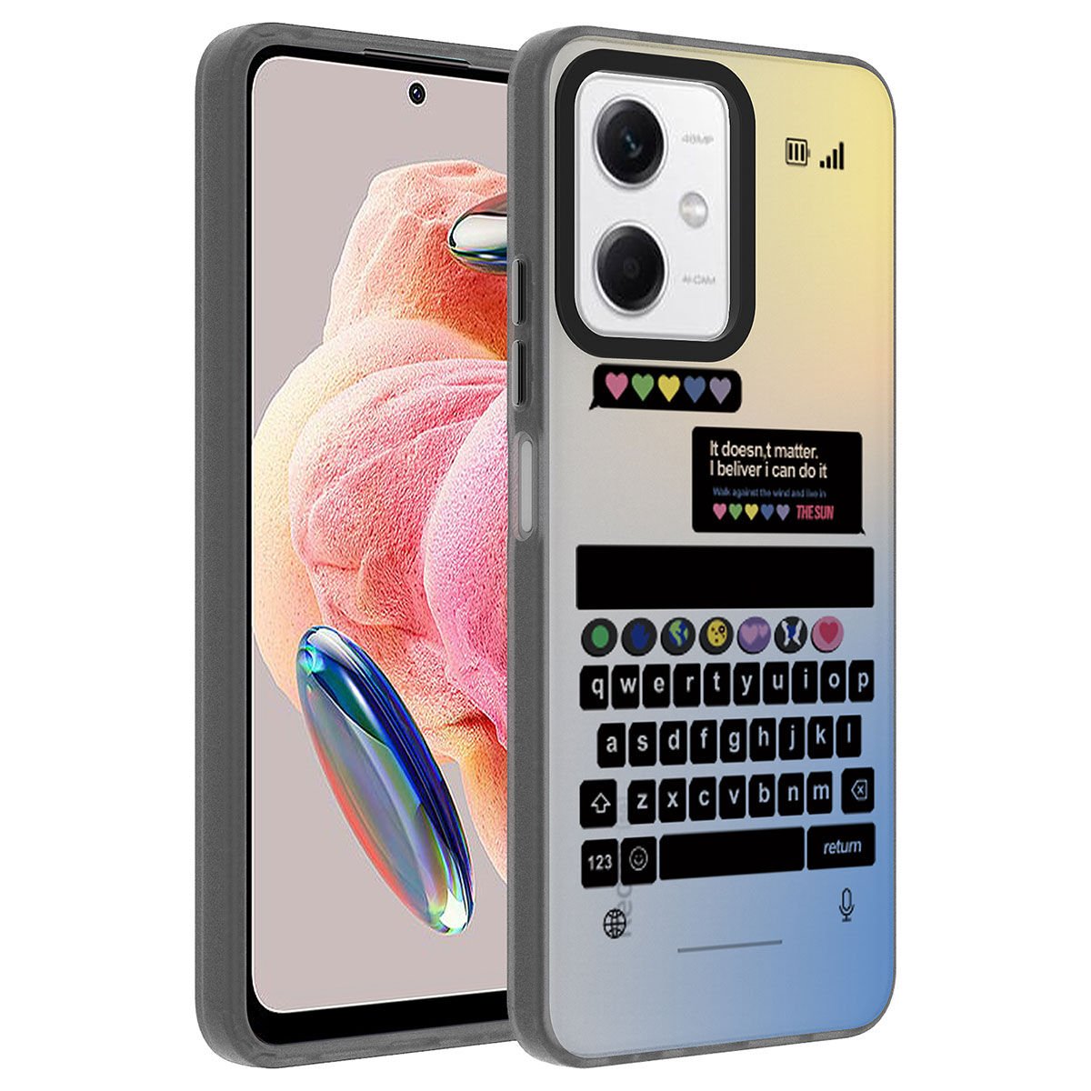 Xiaomi Redmi Note 12 4G Kılıf Kamera Çıkıntılı Desenli Tasarımlı Sert Kapak (Dragon) Klavye