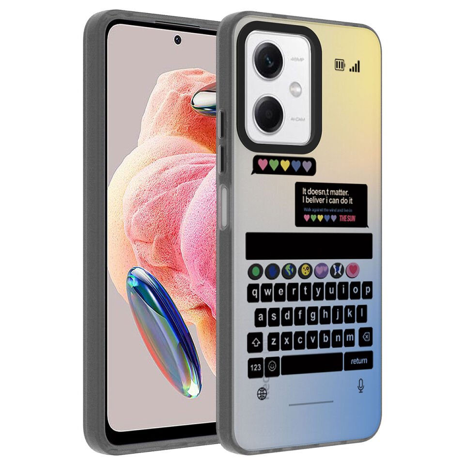 Xiaomi Redmi Note 12 4G Kılıf Kamera Çıkıntılı Desenli Tasarımlı Sert Kapak (Dragon) Klavye