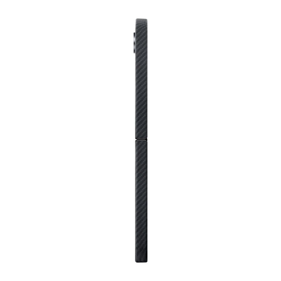 Samsung Galaxy Z Flip 6 Kılıf Magsafe Şarj Özellikli 600D Aramid Fiber Pitaka Ultra-Slim Classic Serisi Black-Grey Twill Kapak