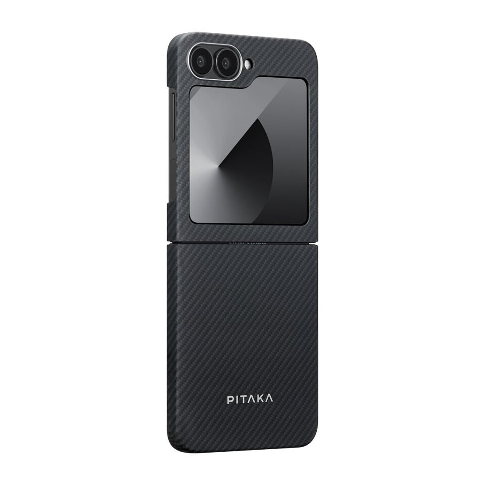 Samsung Galaxy Z Flip 6 Kılıf Magsafe Şarj Özellikli 600D Aramid Fiber Pitaka Ultra-Slim Classic Serisi Black-Grey Twill Kapak