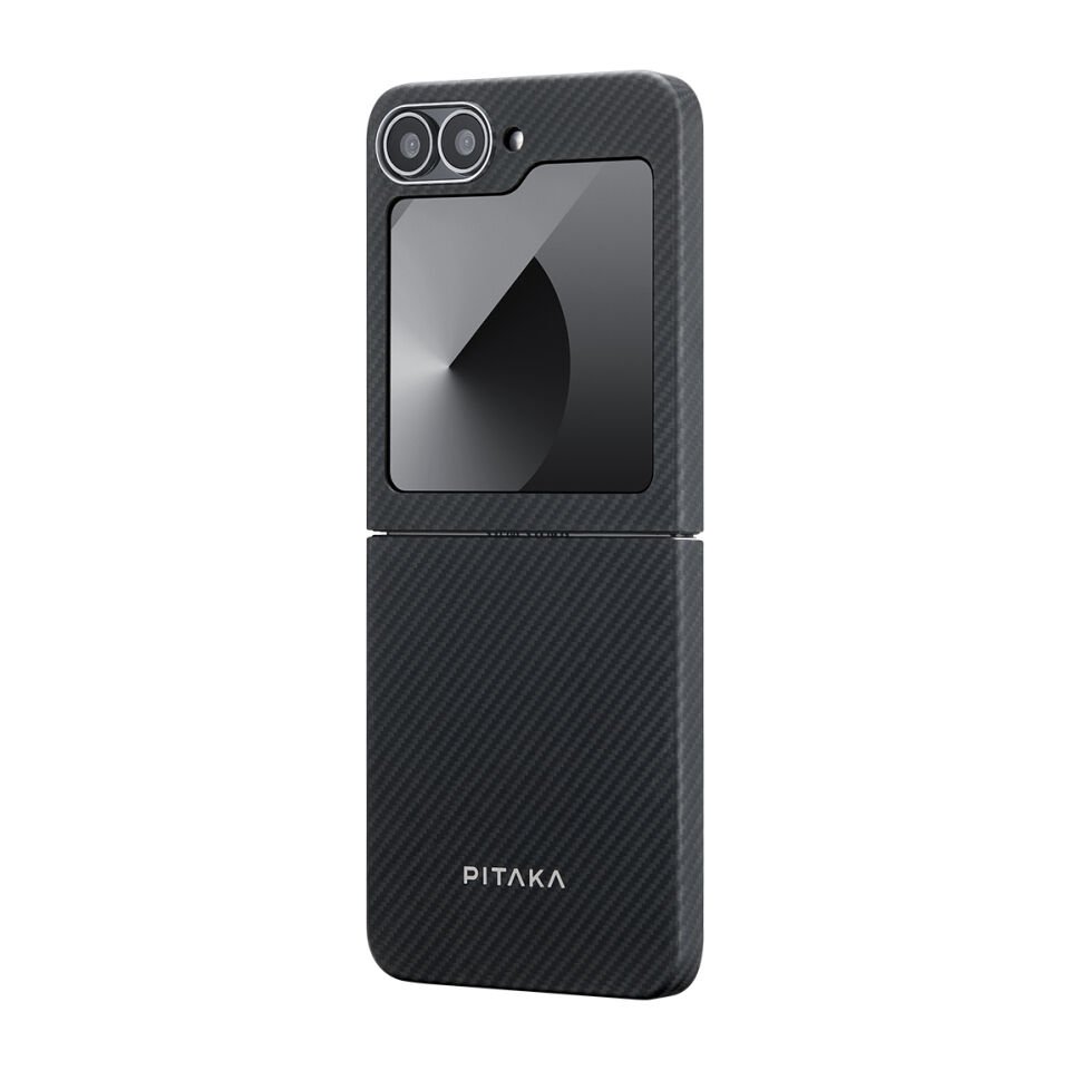 Samsung Galaxy Z Flip 6 Kılıf Magsafe Şarj Özellikli 600D Aramid Fiber Pitaka Ultra-Slim Classic Serisi Black-Grey Twill Kapak
