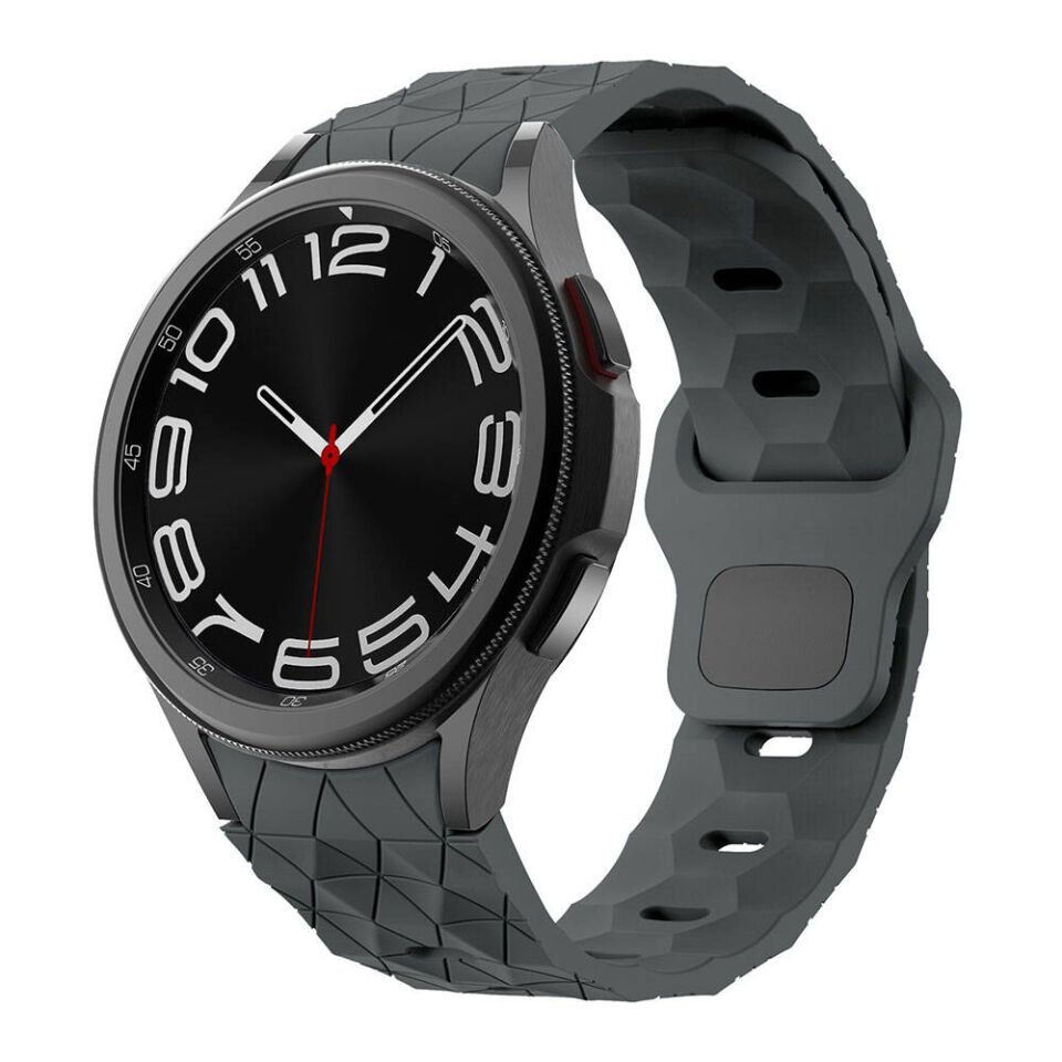 Samsung Galaxy Watch 6 44mm 20mm Futbol Desenli Spor Tasarımlı Silikon Kordon (KRD-116) Koyu Gri