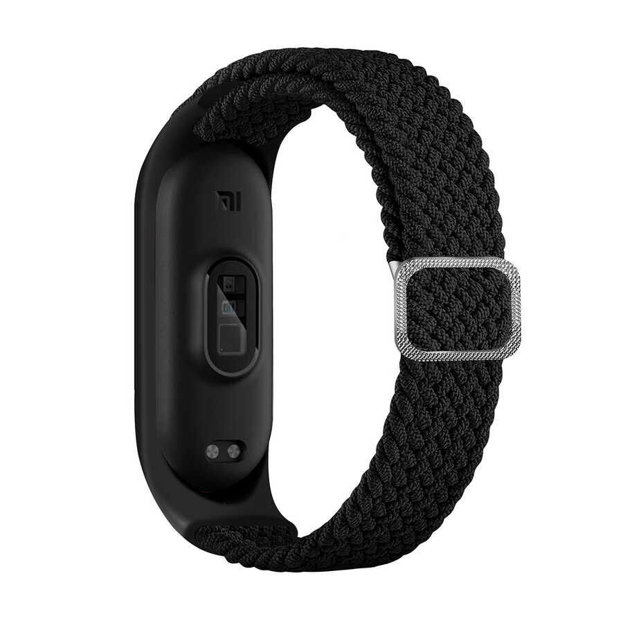 Xiaomi Mi Band 3/4/5/6 Örgülü Kordon Esnek Yapılı Metal Tokalı Tasarım (KRD-49) Siyah