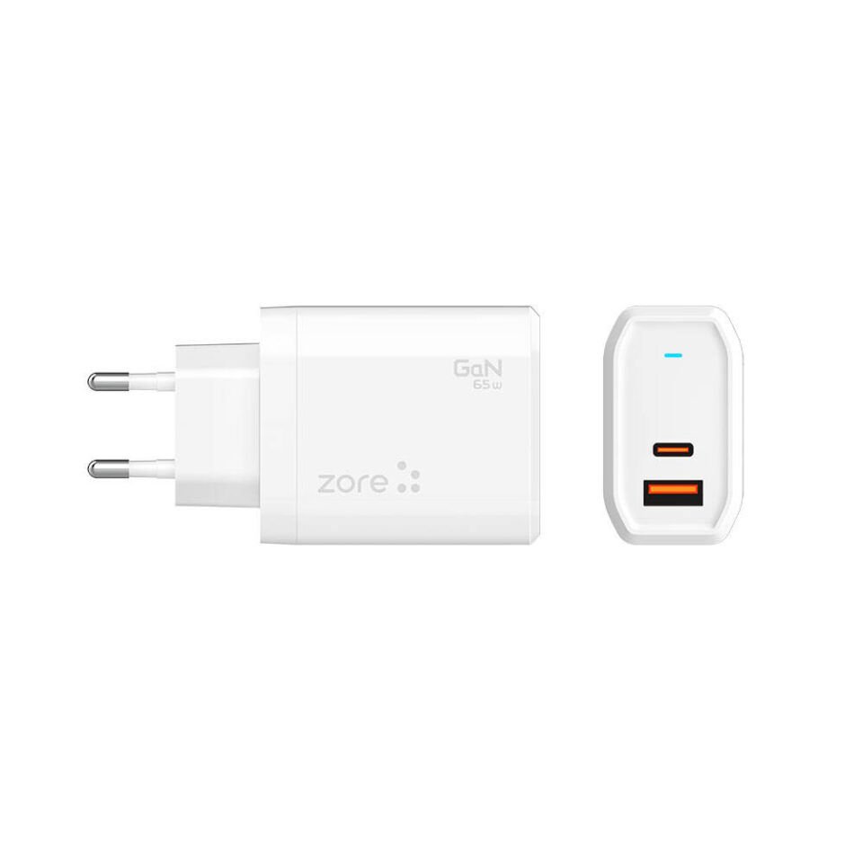 Hızlı Şarj Özellikli Seyahat Şarj Başlığı 65W (Always-01 GaN Tech Type-C PD4.0 USB-A QC3.0) Beyaz